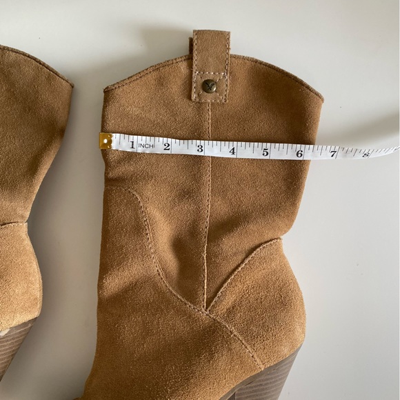 Tan Suede Cowgirl High Heels Boots Size 7 - Picture 13 of 14
